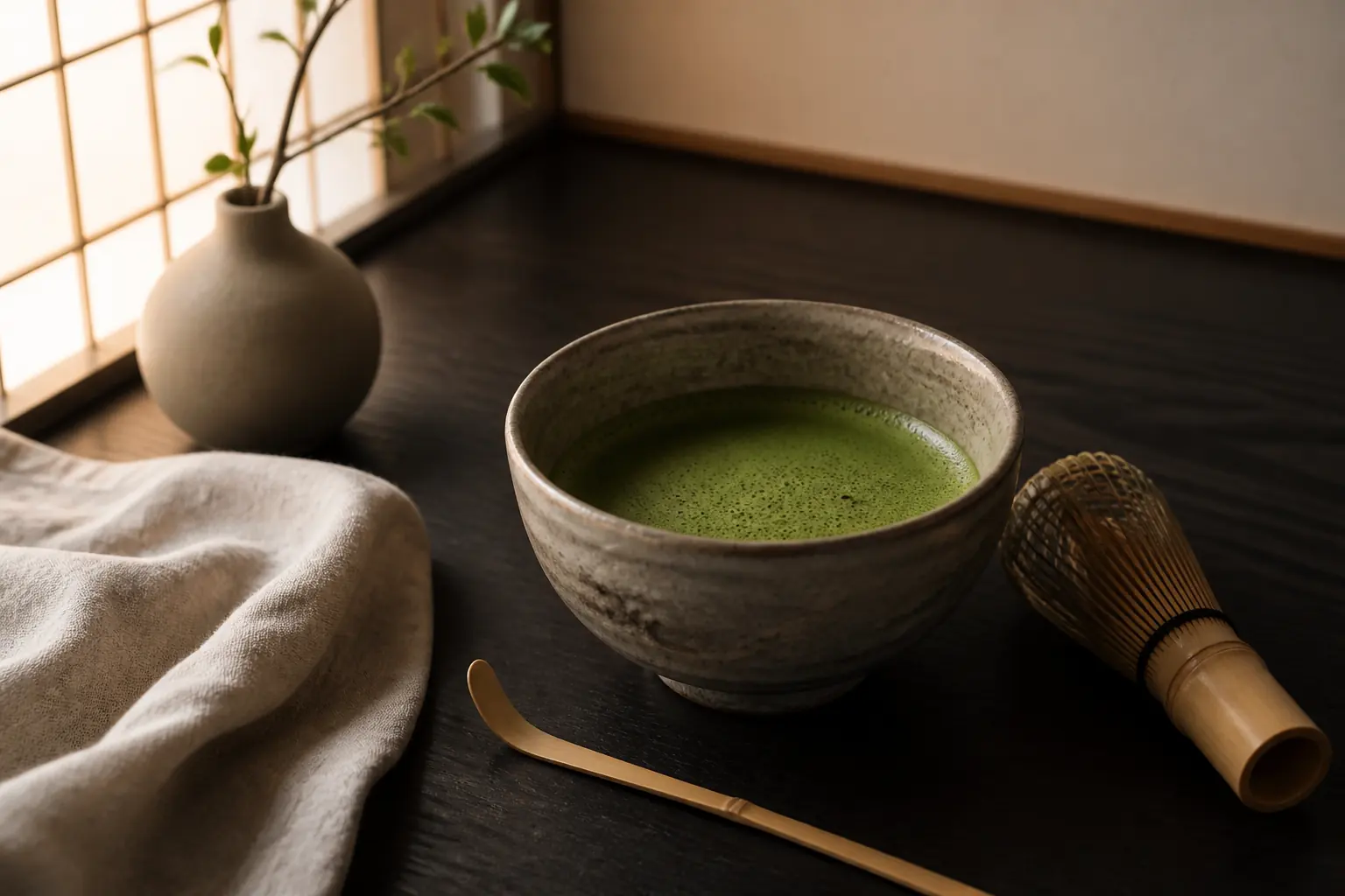 茶碗に点てた抹茶と茶筅