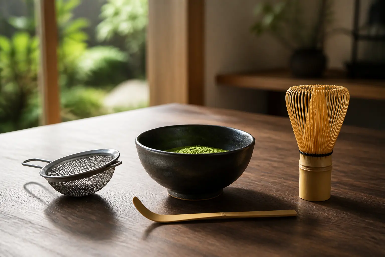茶筅で抹茶を点てる準備